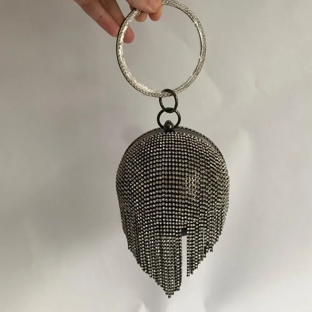 Badgley Mischka Rhinestone Ball Clutch Bag - Black - Picture 2 of 8